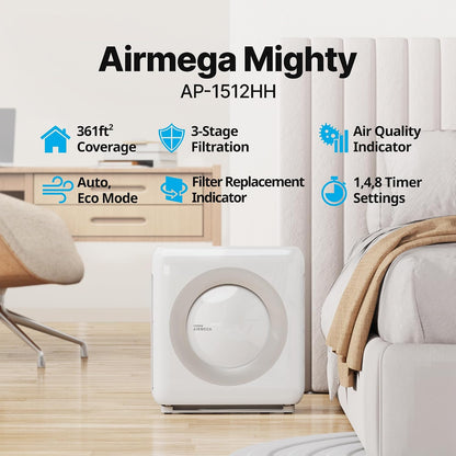 coway air purifier for home up to 1,748ft² shown in use