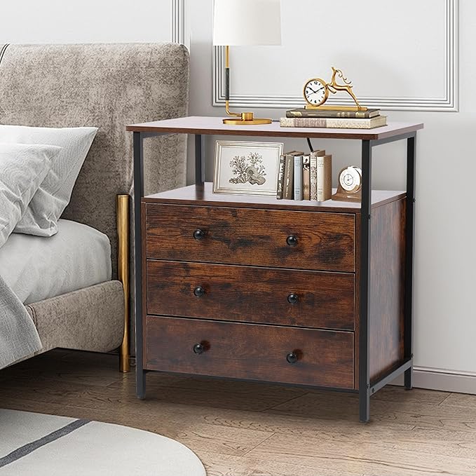 Edbuosy 3 Wooden Drawers Night Stand, 27 Inch Wide Nightstand - Image 6