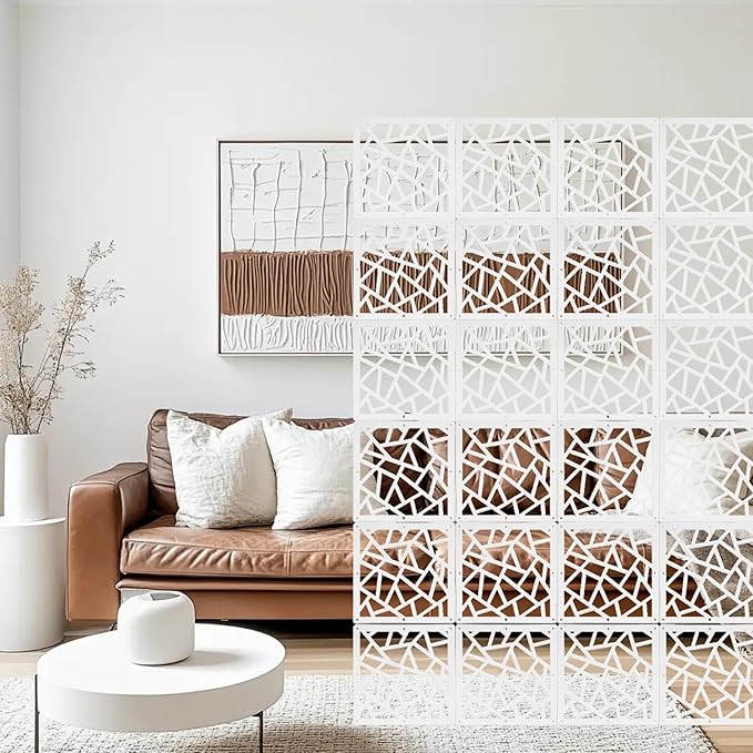 24 Pcs PVC Hanging Room Divider, Flower Carving Pattern Panels, Decorative Wall by Unknown