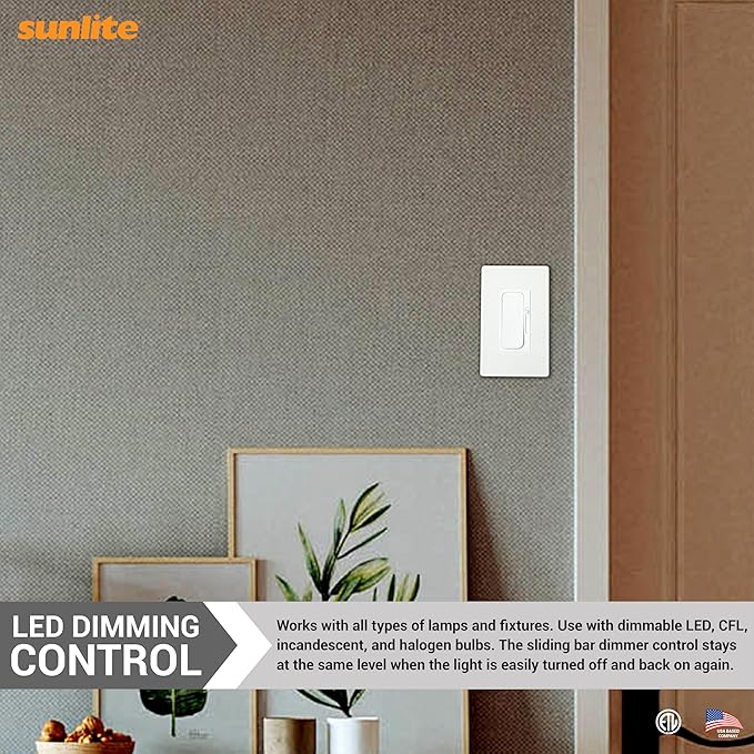 Sunlite LED Wall Rocker Style, Slide Bar Triac Dimmer Switch, Screwless Wall - Image 4