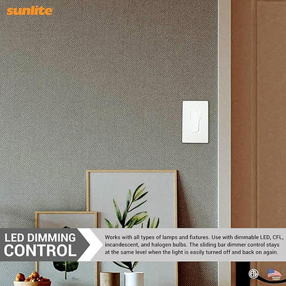 Sunlite LED Wall Rocker Style, Slide Bar Triac Dimmer Switch, Screwless Wall - Image 4