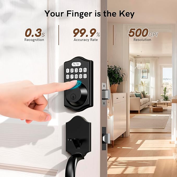 Fingerprint Door Lock Set, Keyless Entry Door Lock, Front Handle Set, - Image 4
