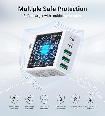 60W Fast Charger Block, 5-Port Dual 30W PD Charging Adapter+QC 3.0 Wall Plug - Image 8