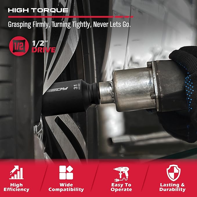 1/2 Drive Deep Impact Socket Set: 11-Piece Metric Size Wheel Axle Nut Wrench - Image 2