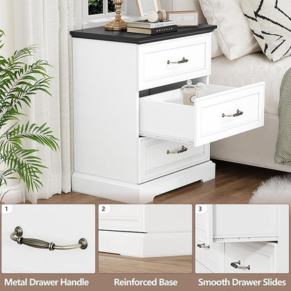Nightstand with 3 Large Drawers, Rustic Farmhouse Wood Small Dresser, Bedside - Image 4