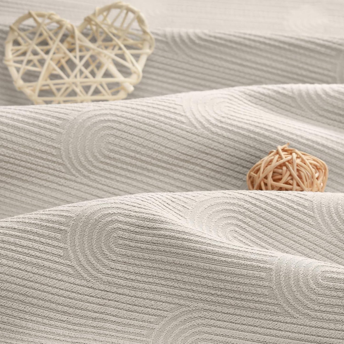 Beige Boho Blackout Curtains 2 Panels for Bedroom 52W*84L | Mid Century Modern Cotton Textured Patterned Drapes