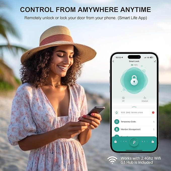 Keyless Entry WiFi Smart Lock, Hornbill Fingerprint Smart Deadbolt - Image 5