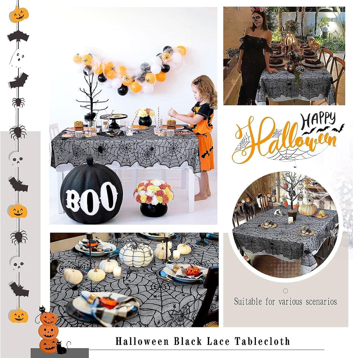 Halloween Lace Tablecloths Black Table Cloths Spiderweb Table Fabrics Decor