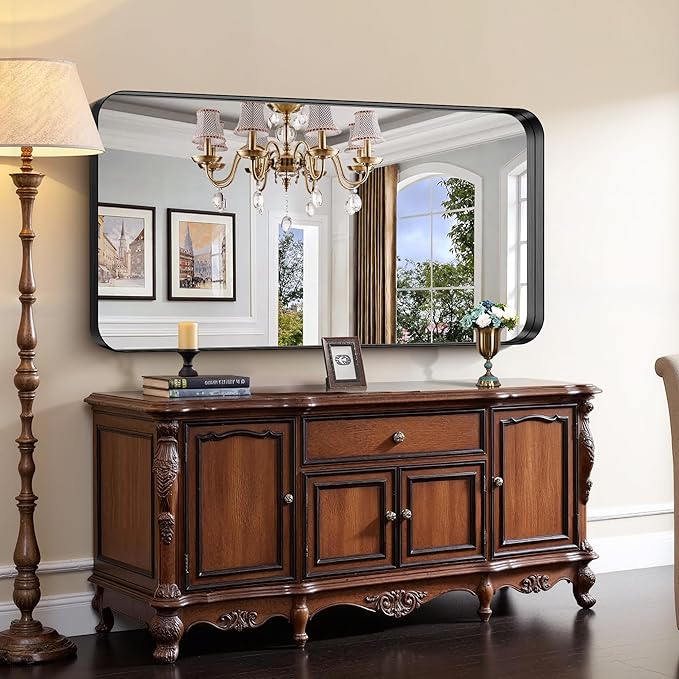 CIRCUMI Black Bathroom Mirror, Rounded Corner, Tempered Glass, Large Mirror - Image 4