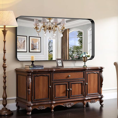 CIRCUMI Black Bathroom Mirror, Rounded Corner, Tempered Glass, Large Mirror - Image 4