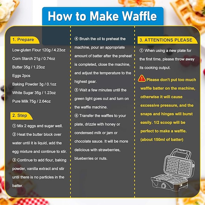 3-in-1 Belgian Waffle Maker 1200W, Breakfast Sandwich Maker & Waffle Iron - Image 5
