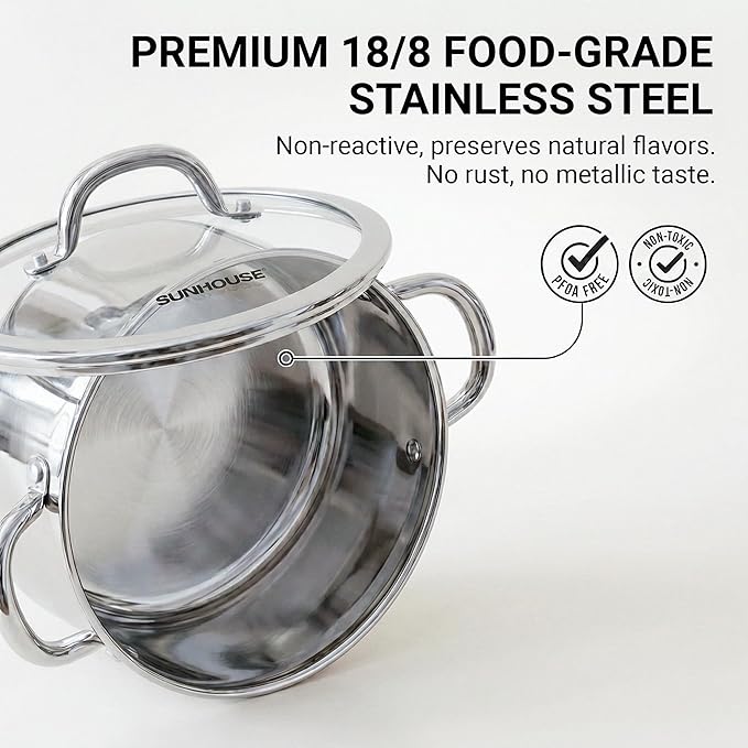 Sunhouse Professional 6.2-Quart Whole-Clad Multi-Ply Stainless Steel Stock Pot - Image 4