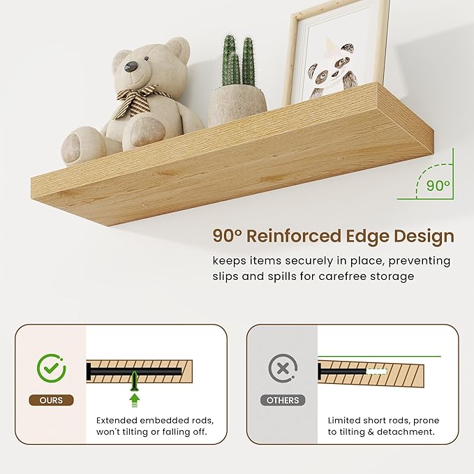 32in Floating Shelves for Wall, 2 Pack Long Wall Mounted Engineered Wood Shelves - Image 5