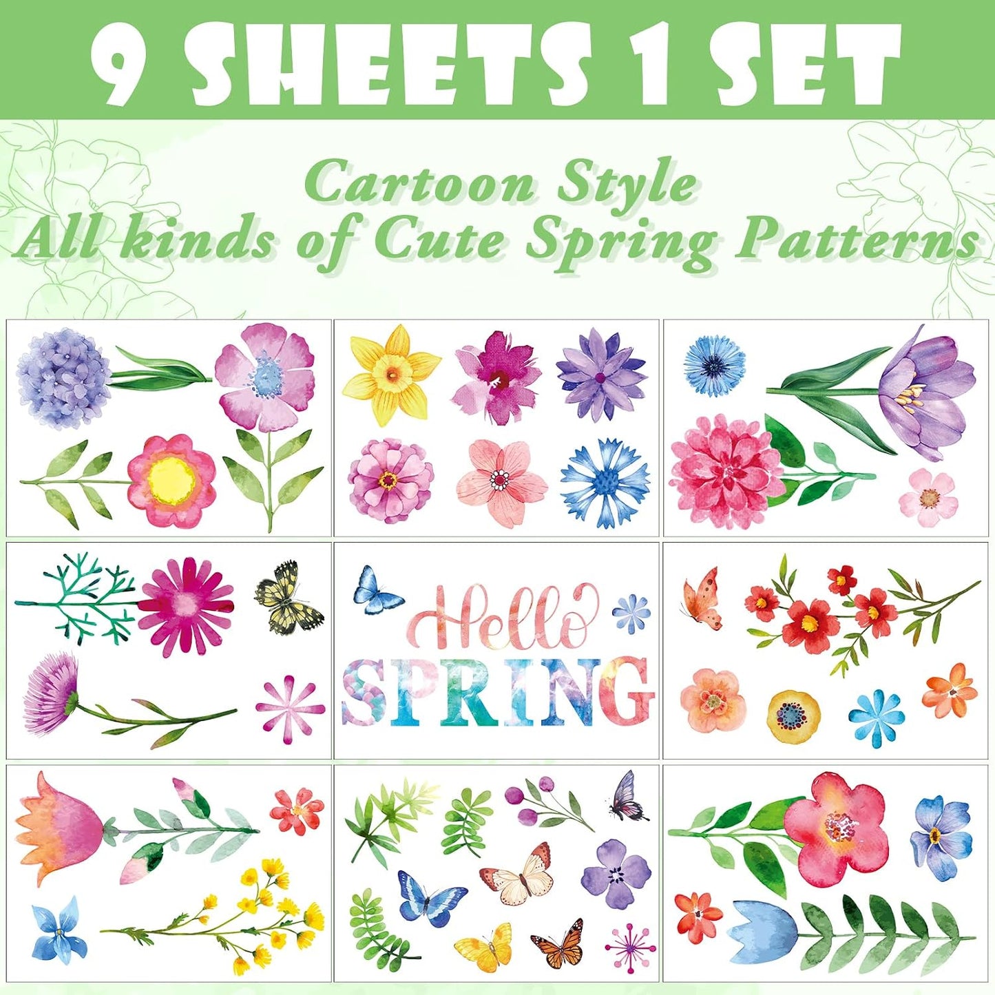 Yexiya 99 Pcs Summer Window Clings Flower Butterfly Window Decals for Glass Colorful PVC Reusable Spring Stickers for Summer Home Classroom Party Kids Room Decor(Cute Style)