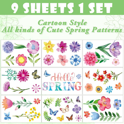 Yexiya 99 Pcs Summer Window Clings Flower Butterfly Window Decals for Glass Colorful PVC Reusable Spring Stickers for Summer Home Classroom Party Kids Room Decor(Cute Style)