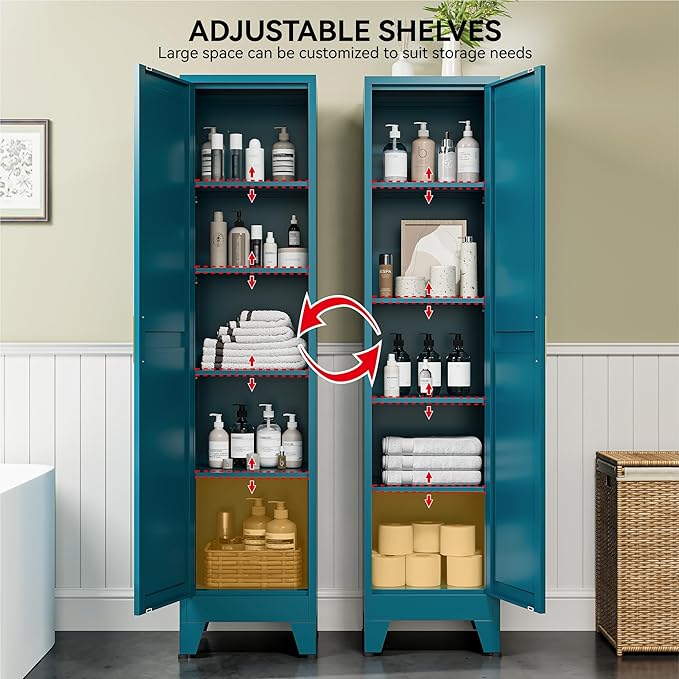 COFaR 67" Tall Pantry Cabinet, Peacock Blue Storage Cabinet - Image 5