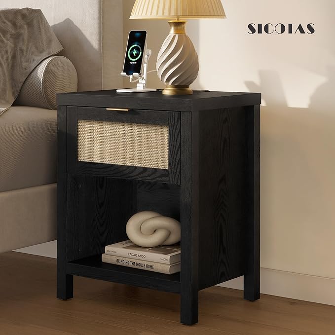 SICOTAS Black Nightstands Set of 2 - Image 2
