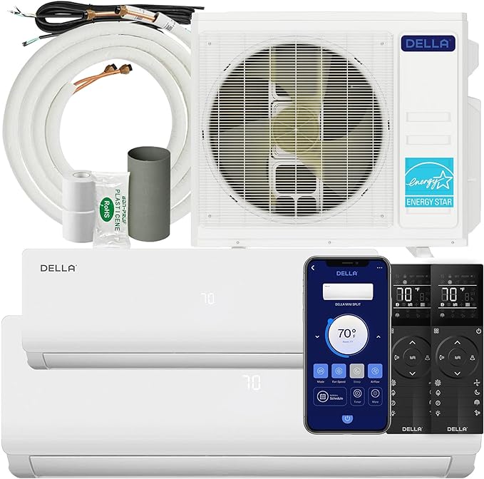 DELLA 28K BTU ODU 20 SEER2, 2 Dual Zone 9000 18000 BTU 208-230V Cools Up to by Della