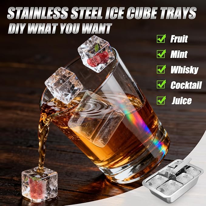 Ice Cube Trays, 4 Pack Large 6-cube Stainless Steel Ice Cube Trays - Image 4