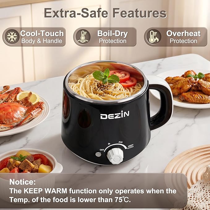 Dezin Hot Pot Electric with Steamer, Rapid Noodles Cooker, Stainless Steel - Image 7