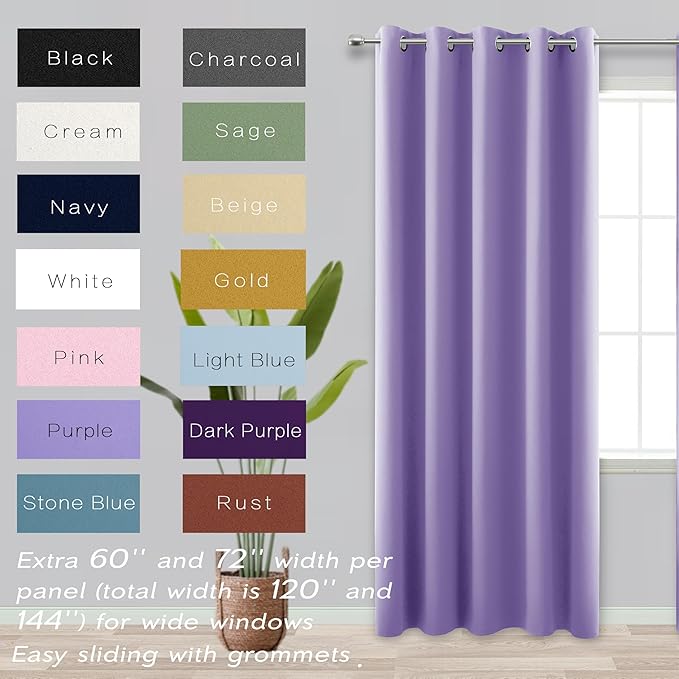 KOUFALL 72x84 Inches Long Purple Blackout Curtains - Image 2