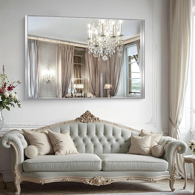CIRCUMI Silver Bathroom Mirror, Brushed Finish, Tempered Glass, Large Mirror - Image 2