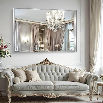 CIRCUMI Silver Bathroom Mirror, Brushed Finish, Tempered Glass, Large Mirror - Image 2