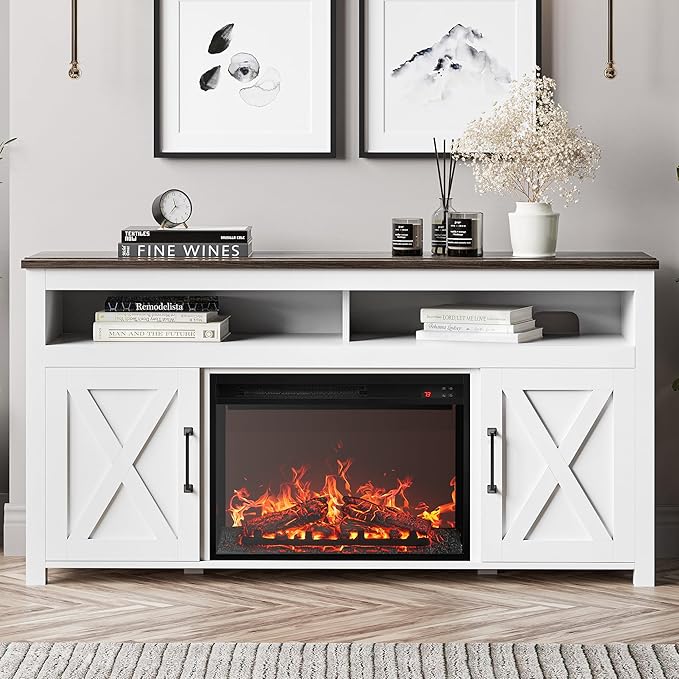 BELLEZE 58" Farmhouse Fireplace TV Stand - Image 2
