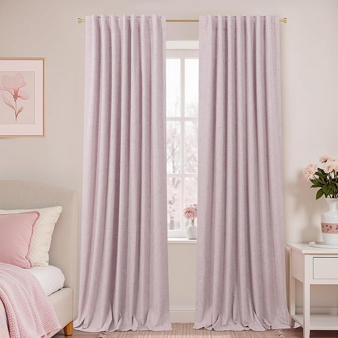KOUFALL Light Pink Linen Blackout Curtains - Image 9