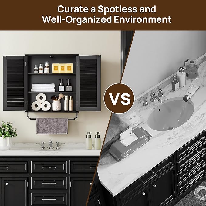 Bathroom Storage Cabinet with Adjustable Wood Shelves & Doors, Made of PDF Wood - Image 7