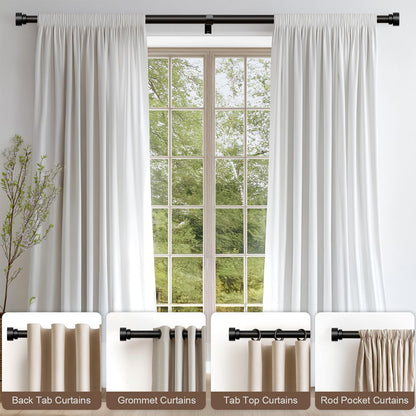 Lootkell Modern Black Curtain Rods for Windows 28 to 48 Inches Adjustable Length Heavy Duty 1" Diameter Window Curtain Rod with Decorative Finials for Outdoor Bedroom Kitchen Living Room