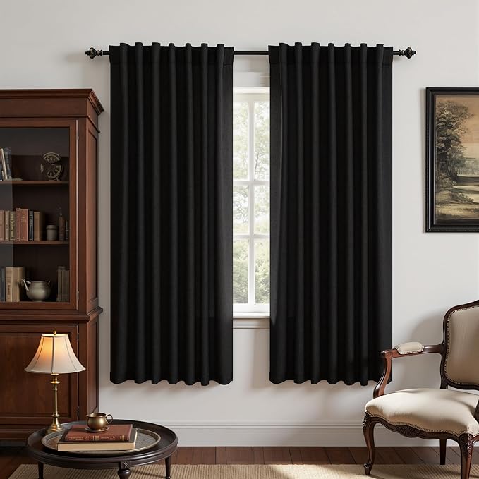 KOUFALL 72 Inch Black Curtains for Bedroom, Linen Thermal Blackout Back Tab by KOUFALL