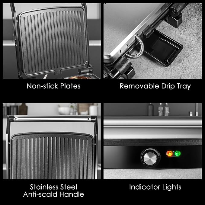 OSTBA Panini Press Grill with Adjustable Temperature, 4-Slice Indoor Grill - Image 7