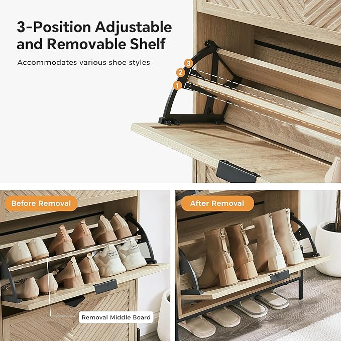 Shoe Cabinet Storage with 2 Flip Drawers, Narrow Hidden Shoes Cabinet Organizer - Image 4