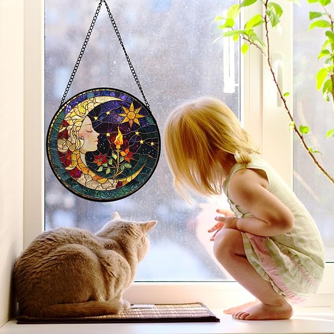 DASTOLL Stained Glass Window Hanging, Moon Goddess Torch Suncatcher Diamond - Image 2