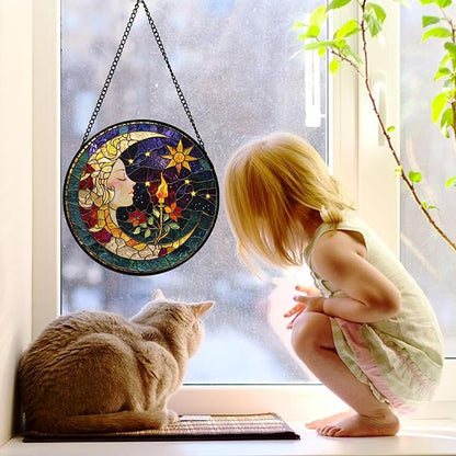 DASTOLL Stained Glass Window Hanging, Moon Goddess Torch Suncatcher Diamond - Image 2