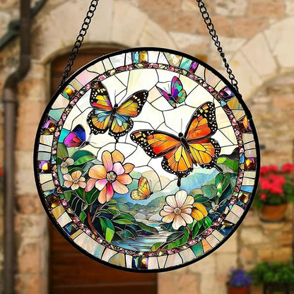 DASTOLL Stained Glass Window Hanging, Butterflies Flying in The Sky Suncatcher - Image 2
