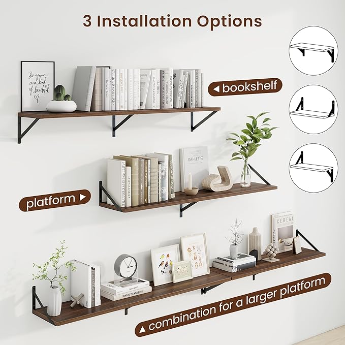 Axeman 48 Inch Floating Shelves | 10 Inch Deep Walnut Wall Shelves Set of 2 | - Image 4