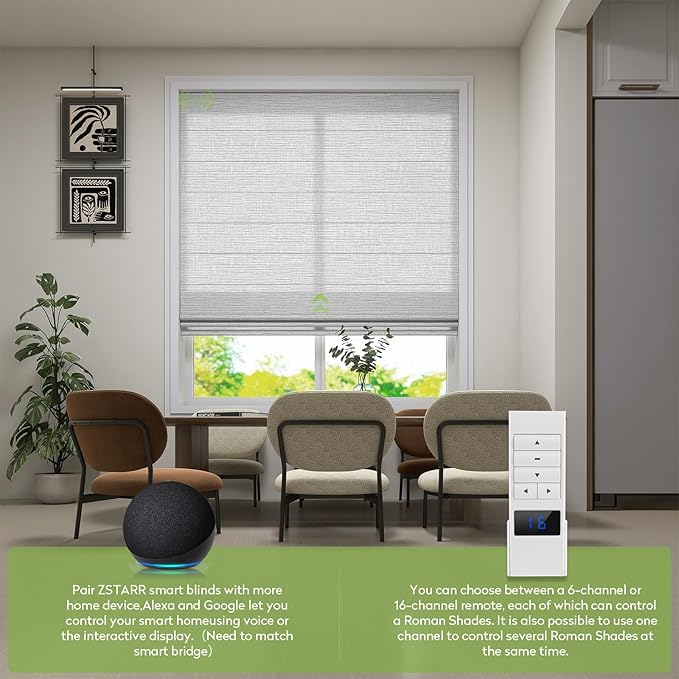 ZSTARR Smart Roman Shades Rechargeable Motorized Blinds - Image 2