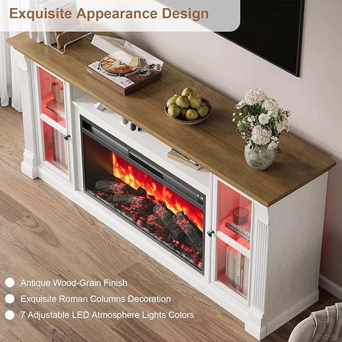 Farmhouse Fireplace TV Stand Up to 80" TVs, Media Console - Image 5