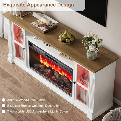 Farmhouse Fireplace TV Stand Up to 80" TVs, Media Console - Image 5