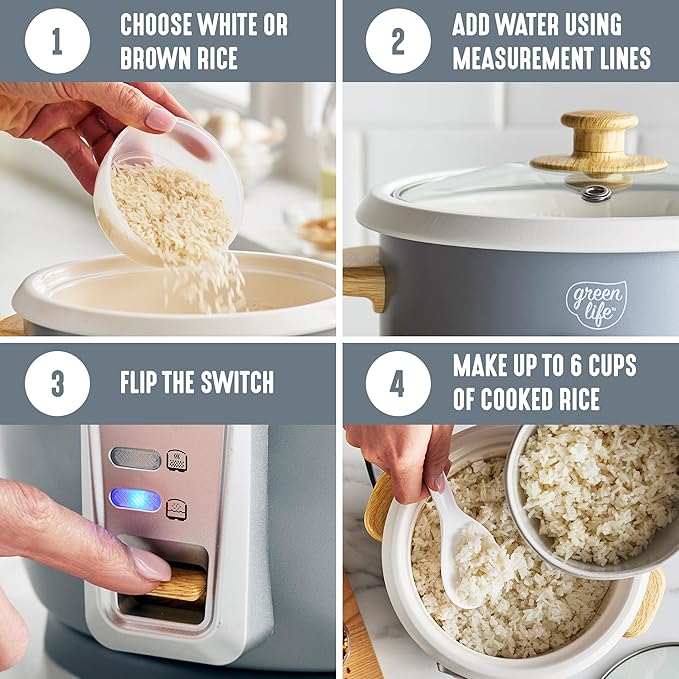 GreenLife Rice Cooker with Removable PFAS-Free Ceramic Nonstick Pot, 3-Cups - Image 10