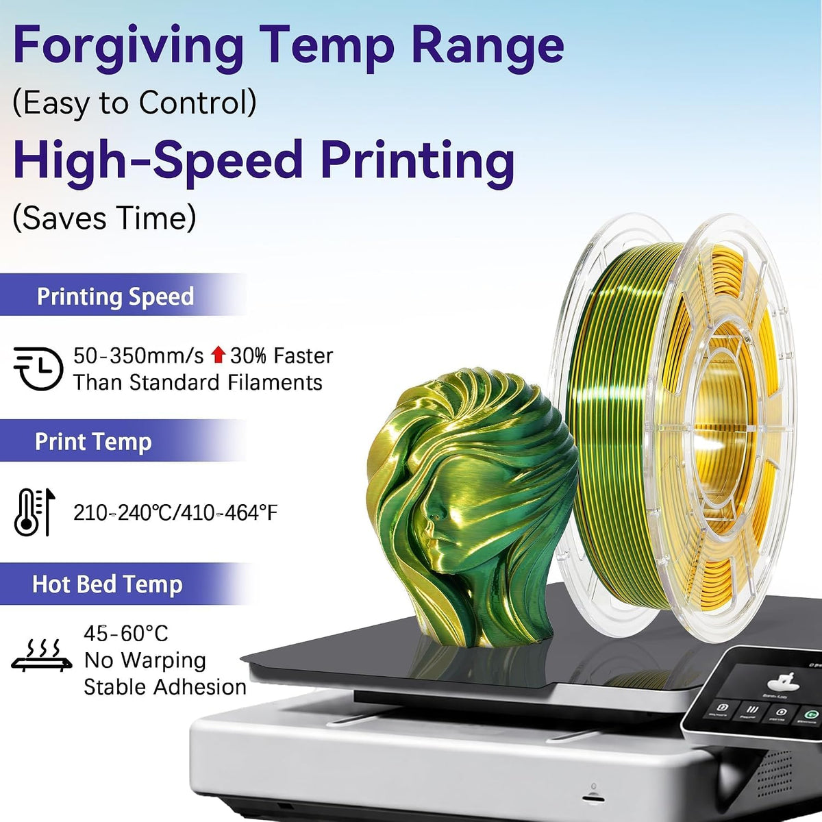 Dynta 3D Printer Filament Bundle, Silk PLA 6x250g Shiny Dual Color 1.75mm