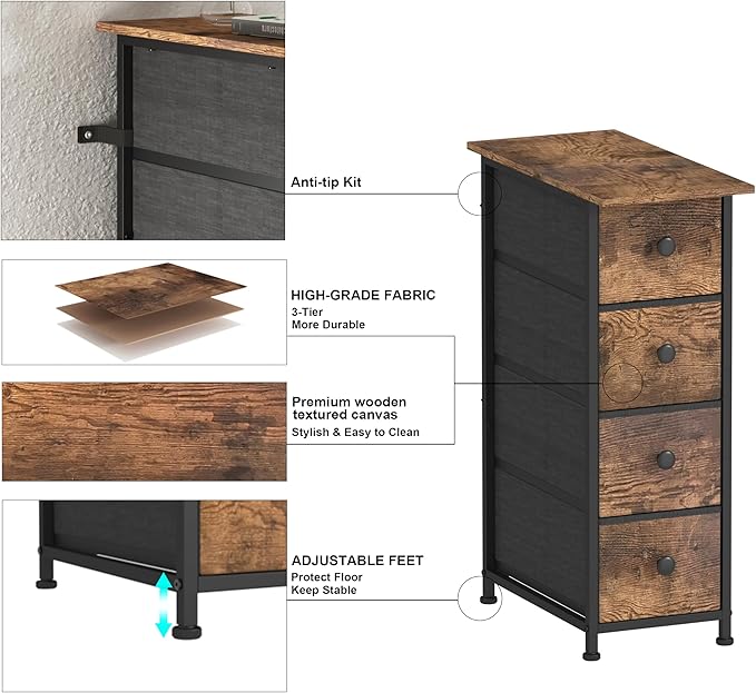 GiftGo Narrow Dresser Vertical Slim Dresser Chest of Drawers Skinny Storage - Image 4