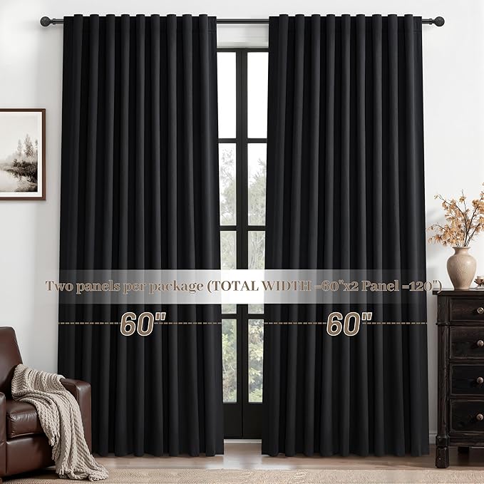 Black Out Curtains 60 Inches Extra Wide Luxury Linen Curtains 84 Inch Length - Image 7