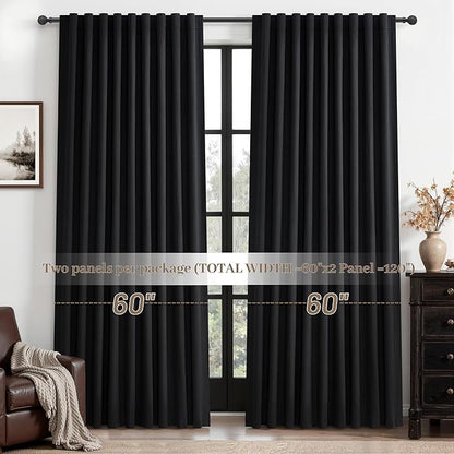 Black Out Curtains 60 Inches Extra Wide Luxury Linen Curtains 84 Inch Length - Image 7