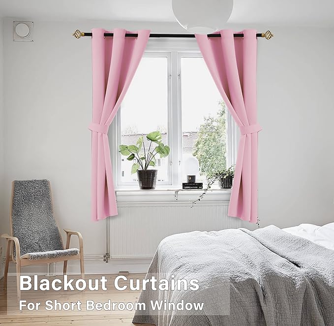 KOUFALL Pink Short Blackout Curtains - Image 3