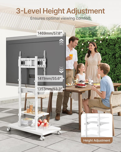 rolling tv stand with soundbar mount for 50-90inch showing dimensions