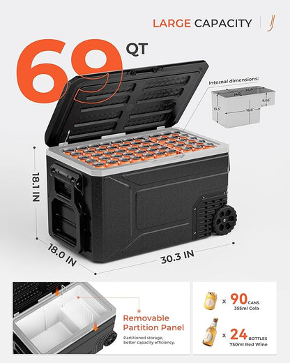12V Refrigerator, 69 Quart Electric Cooler, 12V/24V DC 100~240V AC, 12v cooler - Image 2