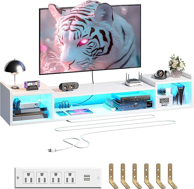 70.9"W Floating TV Stand with LED Lights & Power Outlets by Romorgniz